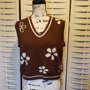 Brown Floral Knit Vest